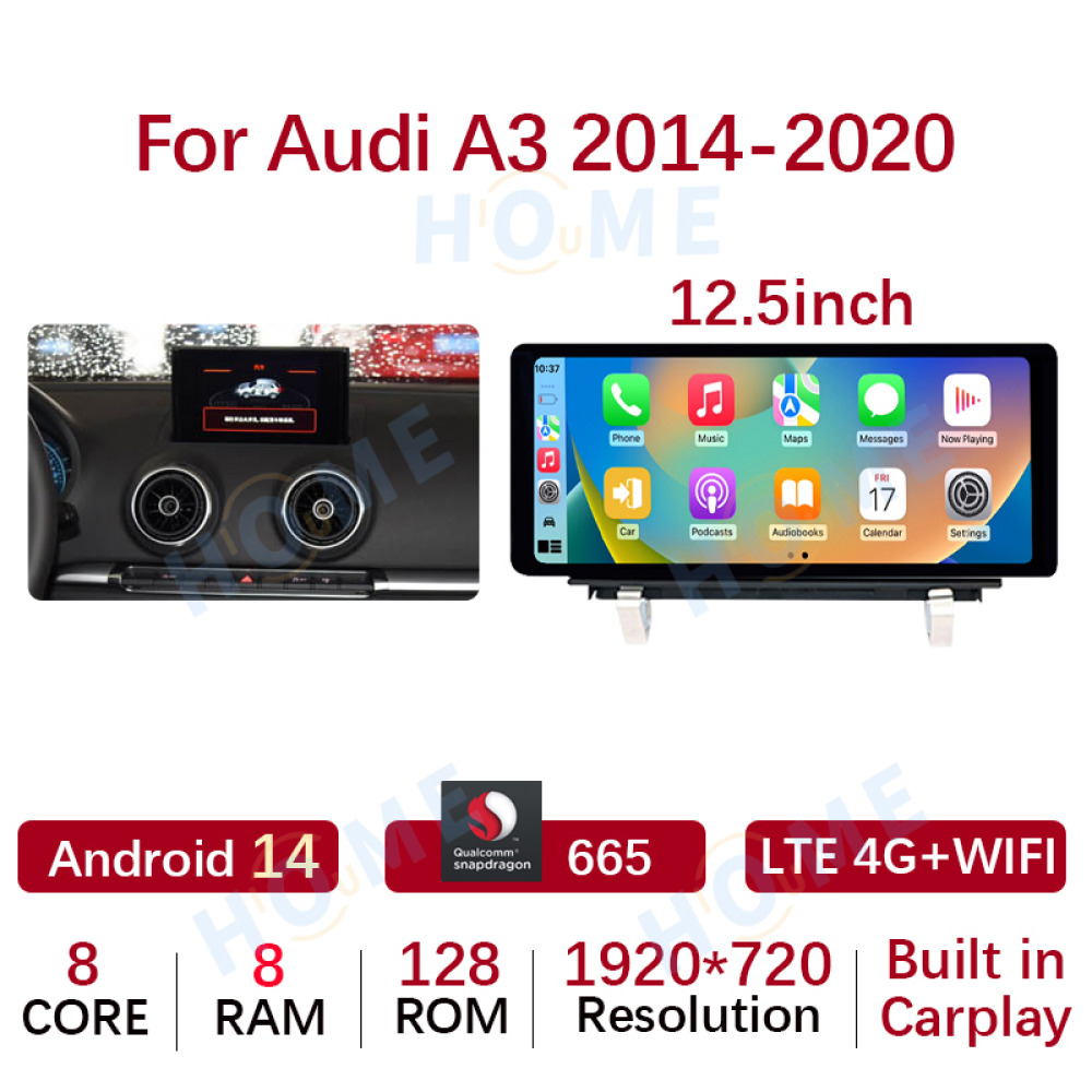 Audi A3 10.25/12.5 inch Android 14 - CarPlay - Android - Google Play Store - GPS Navigasyon - Multimedya Ekran 2014-2020