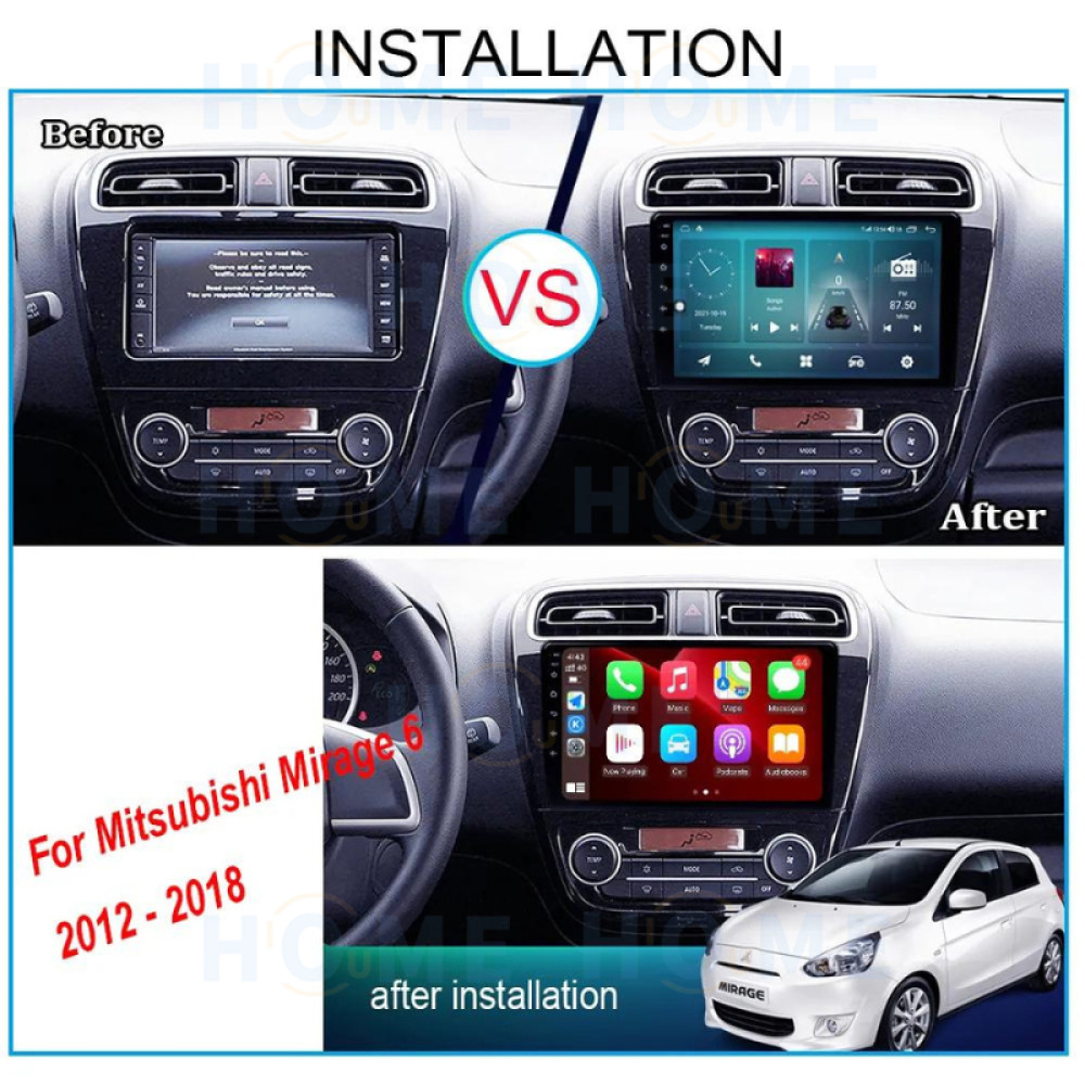 Mitsubishi Mirage 9 inch Android 14 - CarPlay - Android - GPS Navigasyon - Multimedya Ekran 2012 -2018