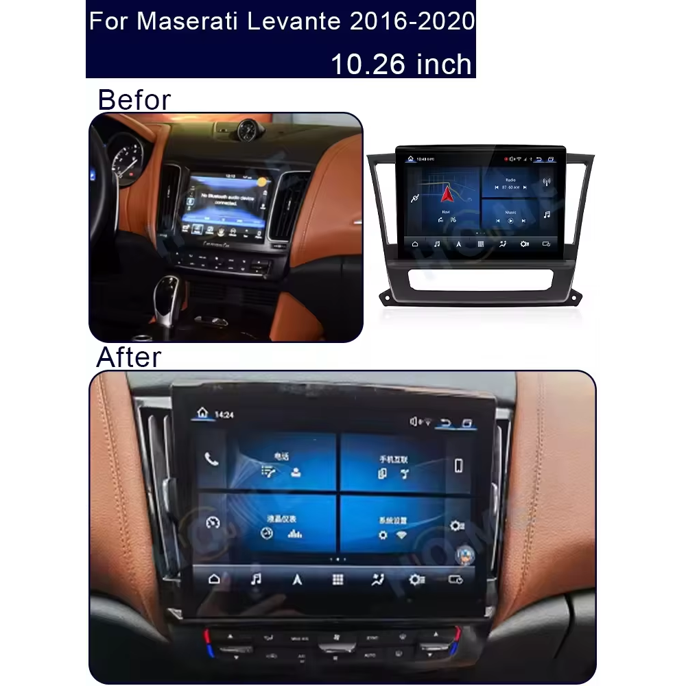 Maserati Levante 10.26 inch Android 13 - CarPlay - Android - GPS Navigasyon - Multimedya Ekran 2016-2020