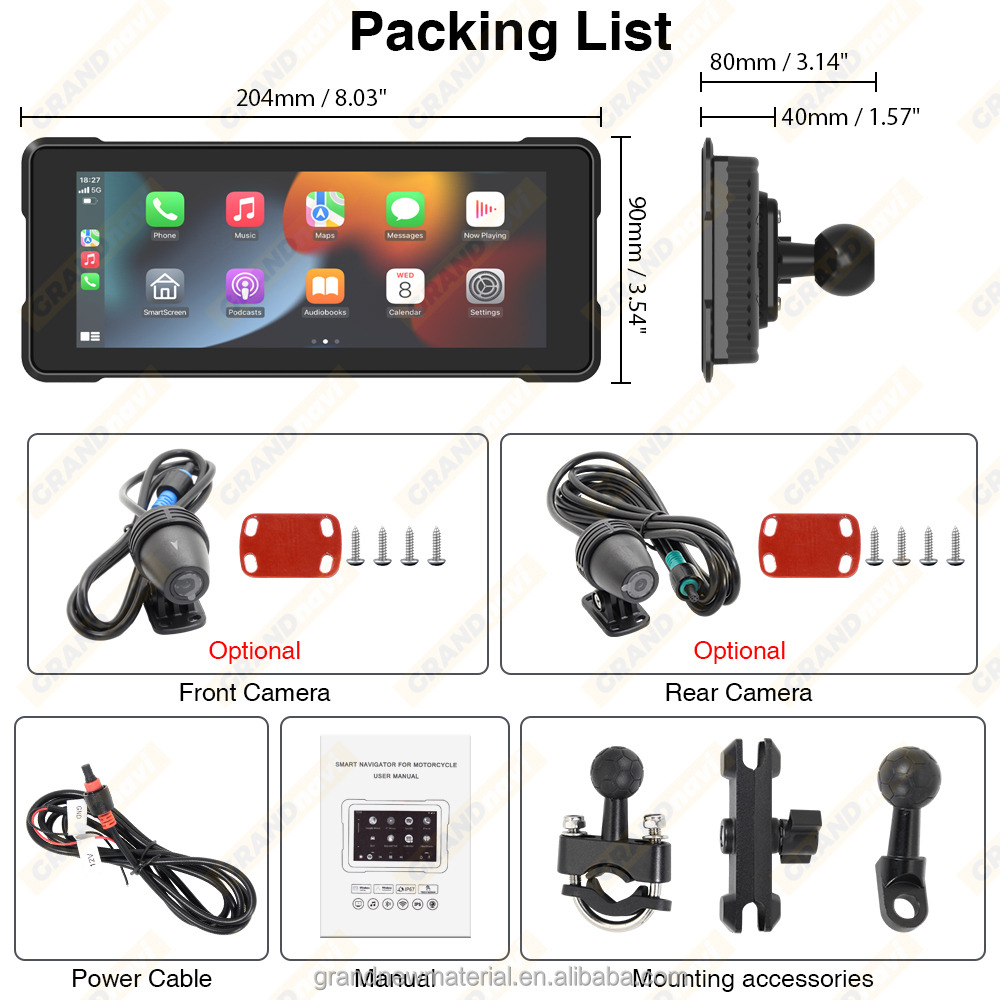 6.86 inç motosiklet CarPlay Android Navigasyon Ekran çift BT Müzik Su Geçirmez Döngü Kayıt