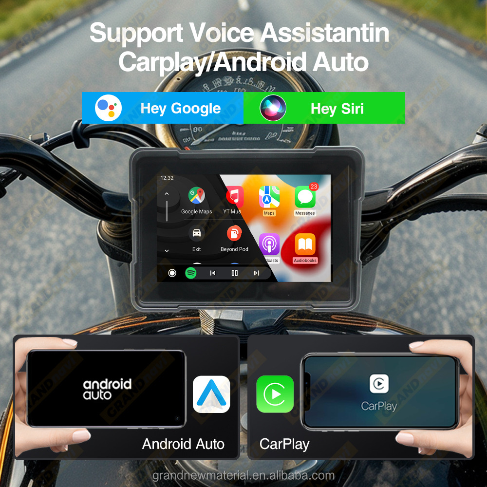 5.28 inç motosiklet CarPlay Android Navigasyon Ekran çift BT Müzik Su Geçirmez Döngü Kayıt
