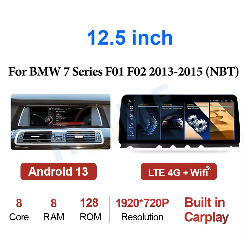 BMW 7 Serisi F01 F02 10.25 inch Android 13 - CarPlay - Android - GPS Navigasyon - Multimedya NBT Ekran 2009-2017