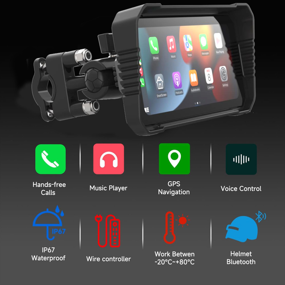 6.25 inç 4G - GPS- TPMS- Telefon Kontrolü - WIFI Android 10 kablosuz CarPlay Android Motosiklet Siri Ses Kontrolü Bluetooth