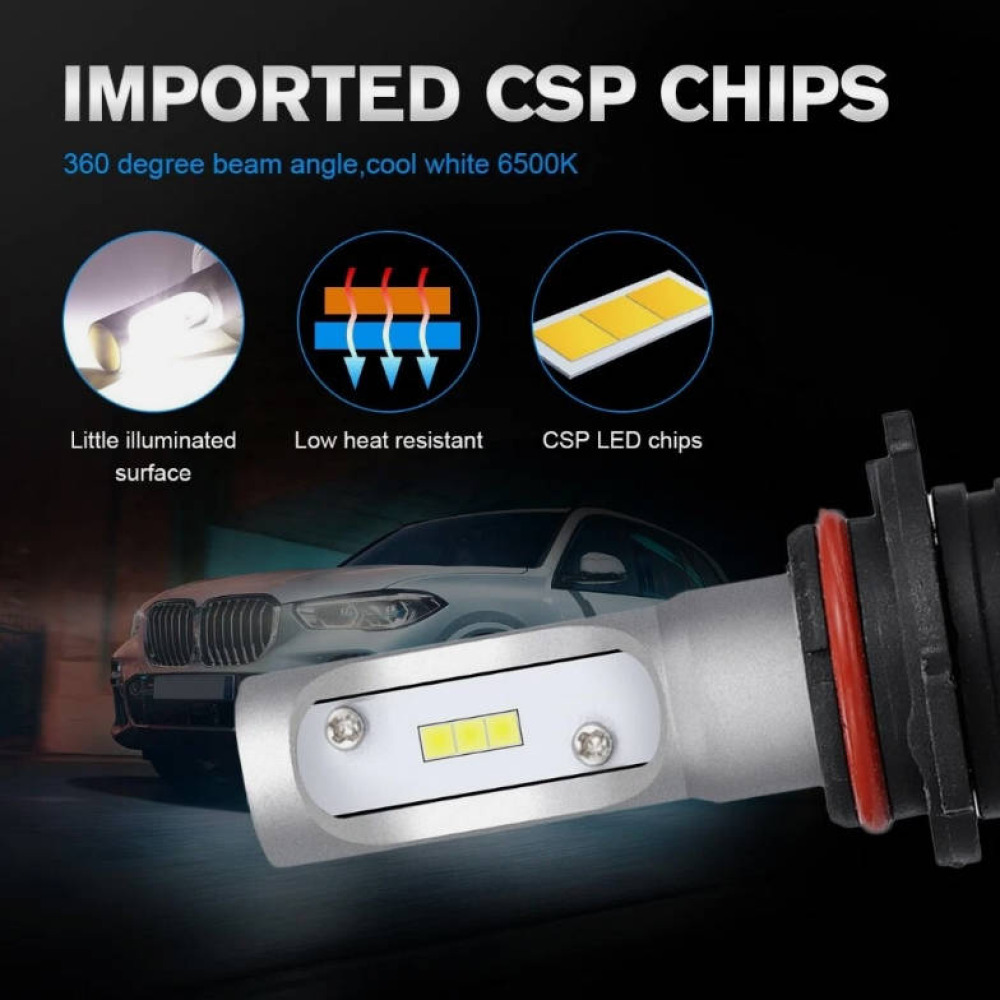 S1 LED Far Ampul Kiti - H1/H3/H7/H8/9005 CSP Çip, Uzun+Işık+Sis Lambası, Evrensel Uyum