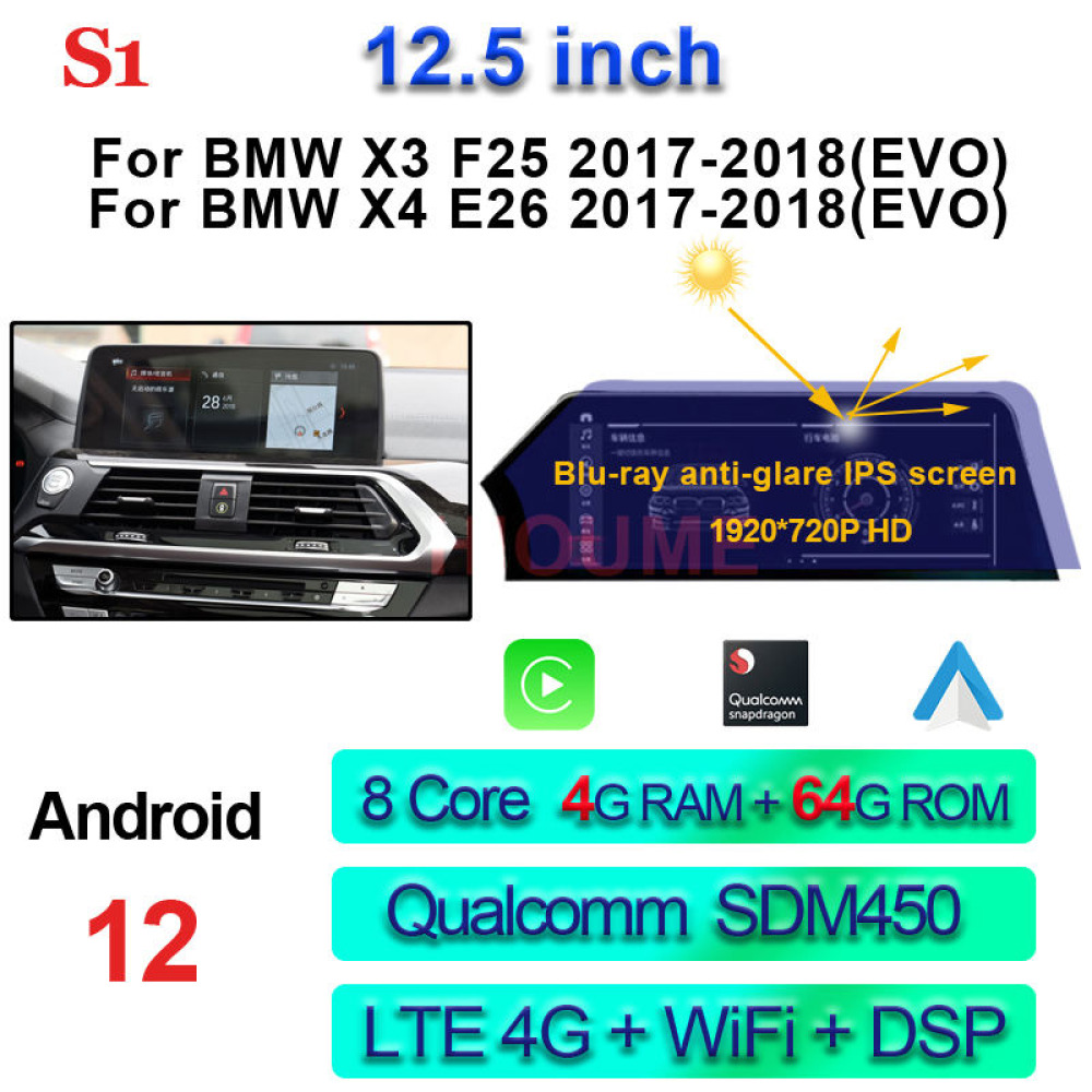 BMW X3 F25 12.5 inch Android 12 - CarPlay - Android - GPS Navigasyon - Multimedya EVO Ekran 2012-2017