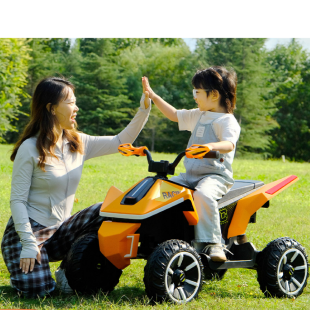 12V Sport-Racing Kids ATV - Yüksek Torklu, Amortisörlü, Gerçek Gidon Kontrollü ve Işıklı Çocuk Akülü Quad-Bike