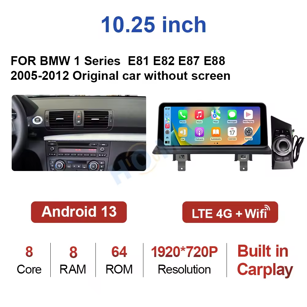 BMW 1 Serisi  E81 E82 E87 E88 10.25 inch Android 13 - CarPlay - Android - GPS Navigasyon - Multimedya NBT Ekran 2005-2012