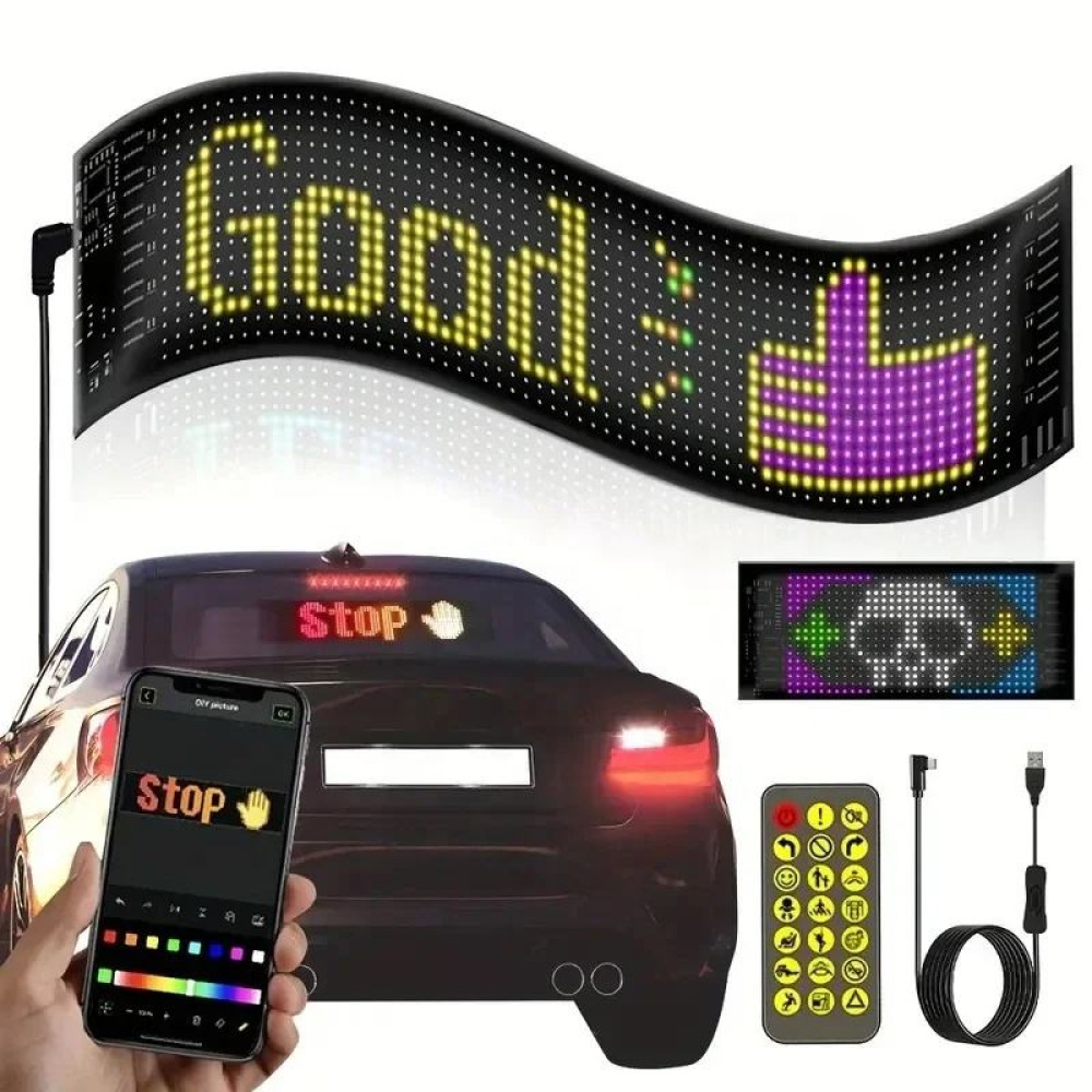 Araç Camı Esnek LED Ekran - Uzaktan Kumandalı Kayan Yazı & Animasyon Panosu, Kolay Taşınır