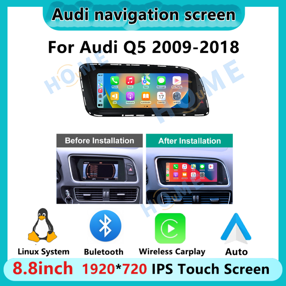 Audi Q5 8.8 inch Linux Sistem - CarPlay - Android - Google Play Store - GPS Navigasyon - Multimedya Ekran 2009-2018