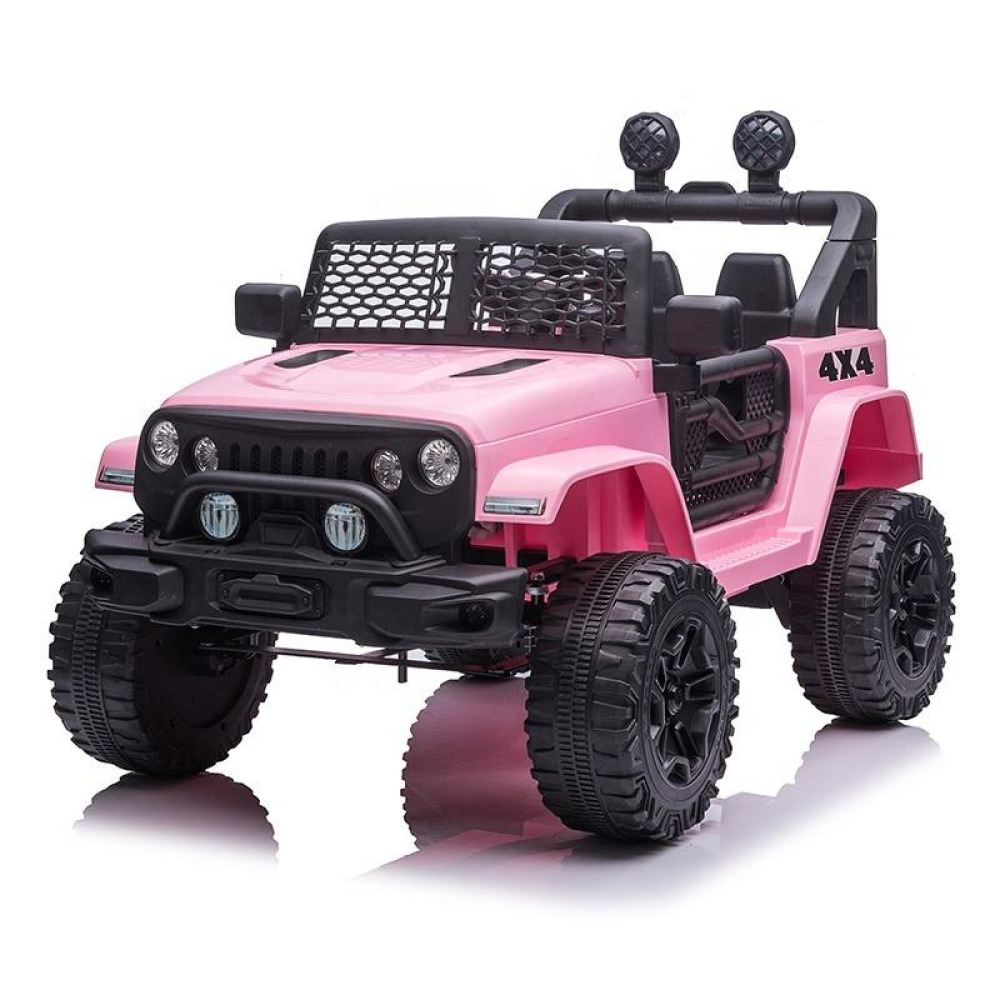 12V Pink-Warrior 4x4 Off-Road - Dört Motorlu Çekiş Sistemi, Parlak Pembe Gövde, 2.4G Uzaktan Kumandalı ve Multimedya Donanımlı Güçlü Akülü SUV