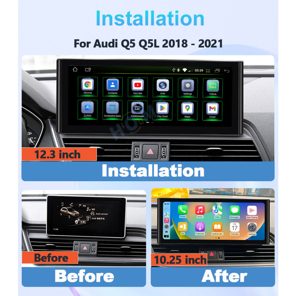 Audi Q5 12.3 inch Android 13 - CarPlay - Android - Google Play Store - GPS Navigasyon - Multimedya Ekran 2018-2021