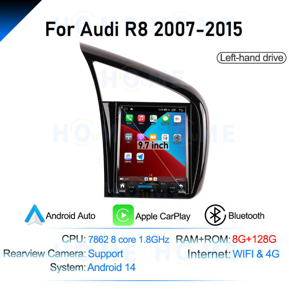 Audi R8 9.7 inch Android 14 - CarPlay - Android - Google Play Store - GPS Navigasyon - Multimedya Ekran 2007-2015