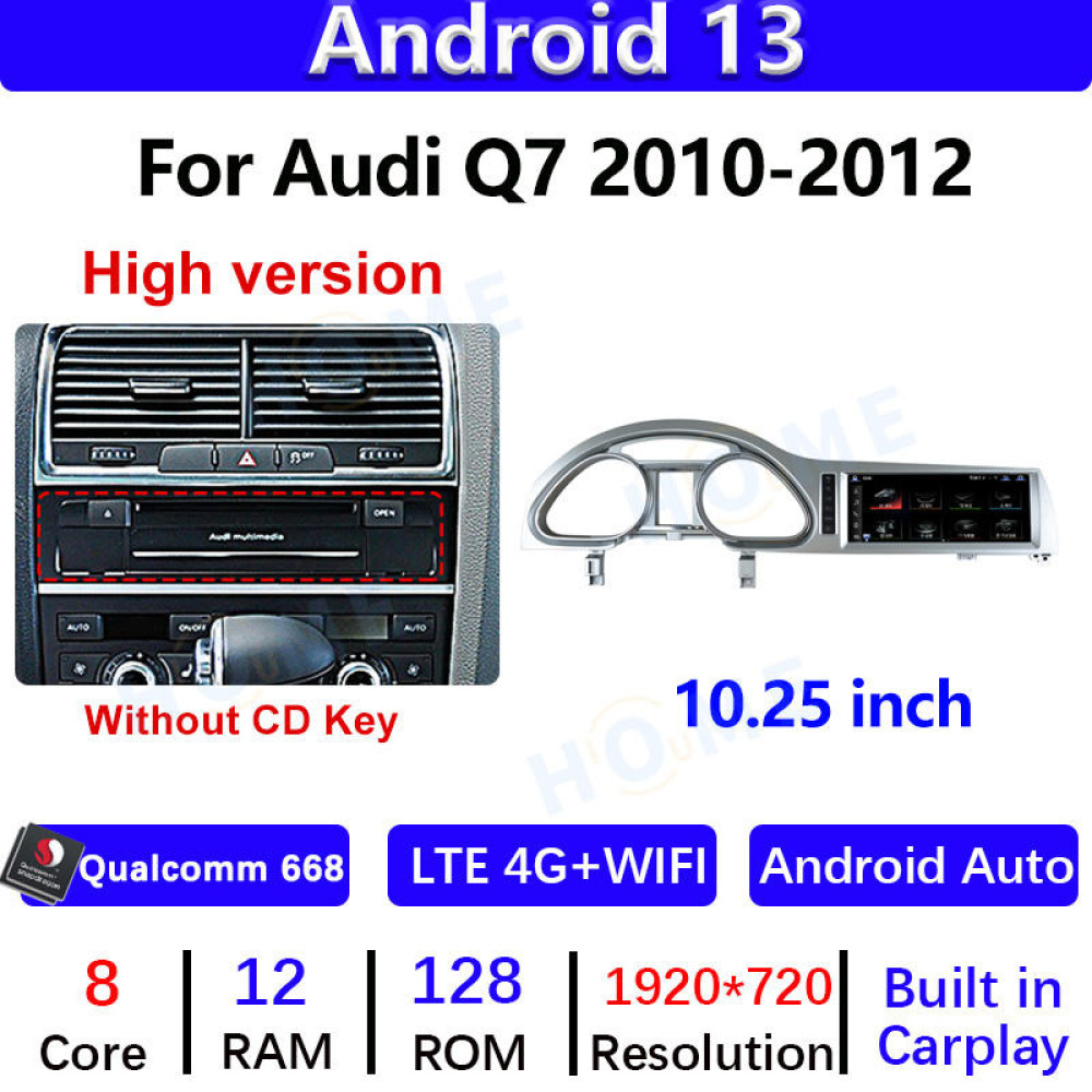 Audi Q7 10.25 inch Android 13- CarPlay - Android - Google Play Store - GPS Navigasyon - Multimedya Ekran 2005-2012