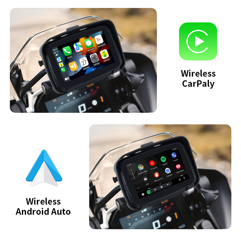 5 inç Motosiklet Su Geçirmez Kablosuz CarPlay Ekran Android 