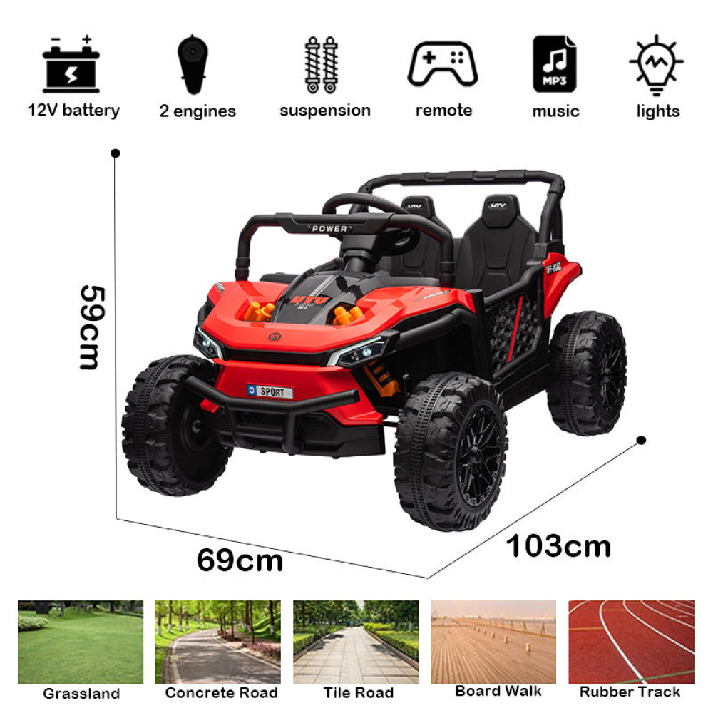 12V New Generation Sport UTV - Çift Kişilik, X-LED Işık Tasarımlı, Amortisörlü ve 2.4G Uzaktan Kumandalı Modern Akülü Arazi Aracı