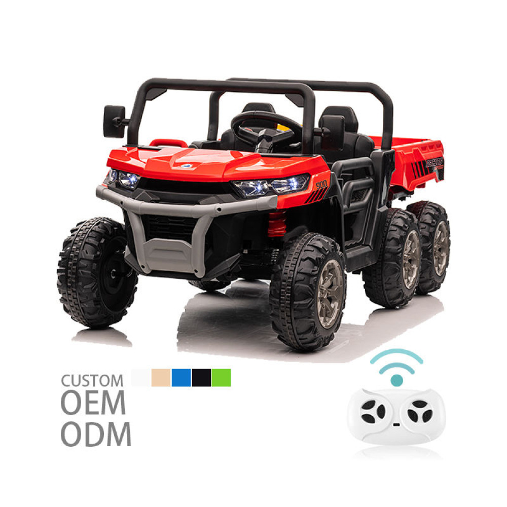 24V/12V Heavy-Duty 6x6 Traktör - Altı Tekerlekten Çekişli, Otomatik Devrilen Damperli Kasa, Deri Koltuklu ve 10 Yaş Kapasiteli Dev Akülü Arazi Aracı