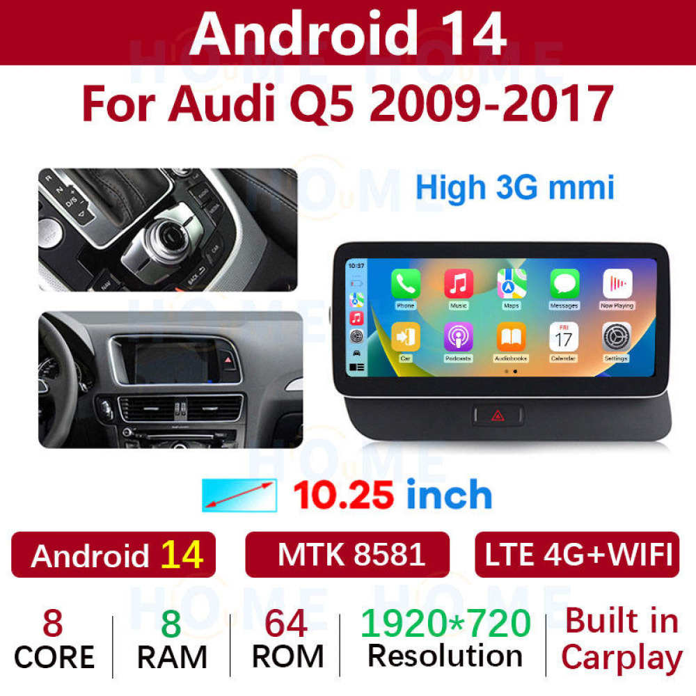 Audi Q5 10.25 inch Android 14 - CarPlay - Android - Google Play Store - GPS Navigasyon - Multimedya Ekran 2009-2017