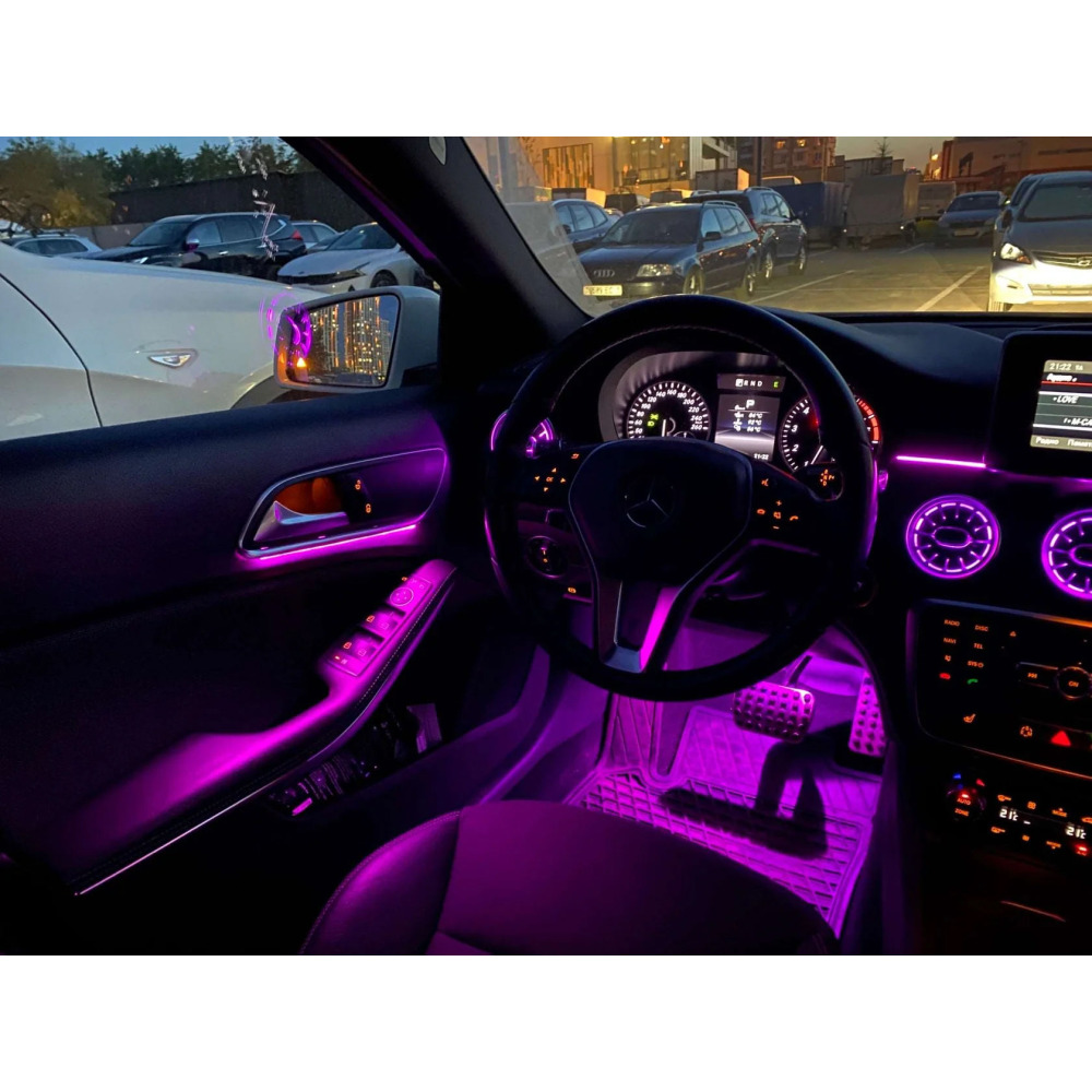 Mercedes-Benz A-Serisi W176 İçin 64 Renk Ortam Aydınlatma Kiti - Orijinal LED Kapı ve Konsol Işık Rehber Şerit
