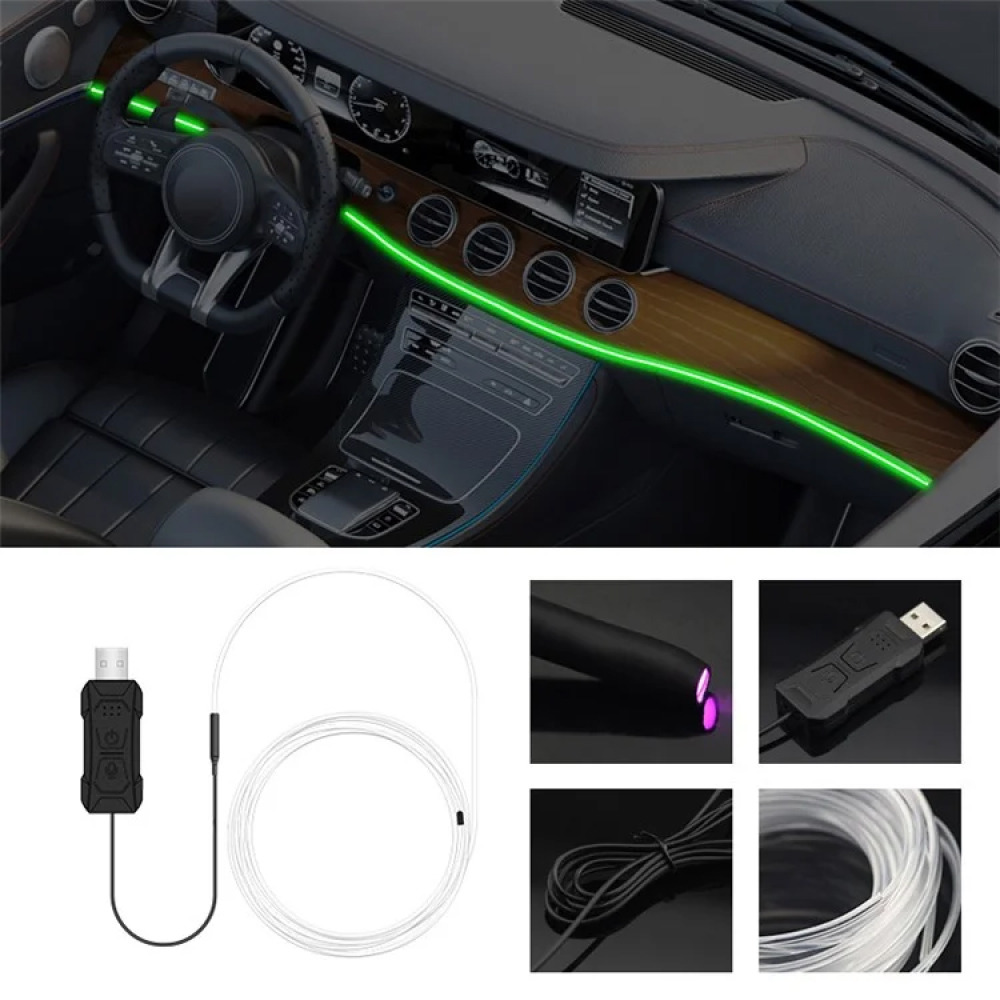 4 Metre RGB LED Şerit Işık - Esnek Fiber Optik Araç İçi Dekor, APP Kontrollü Gizli Neon Işık