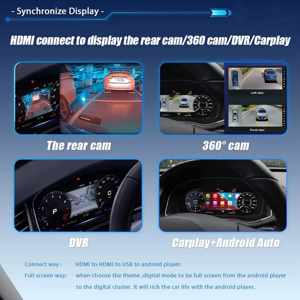 VW 12.3 İnç Dijital Gösterge Paneli Yükseltmesi (OEM 8 Sistemler İçin)