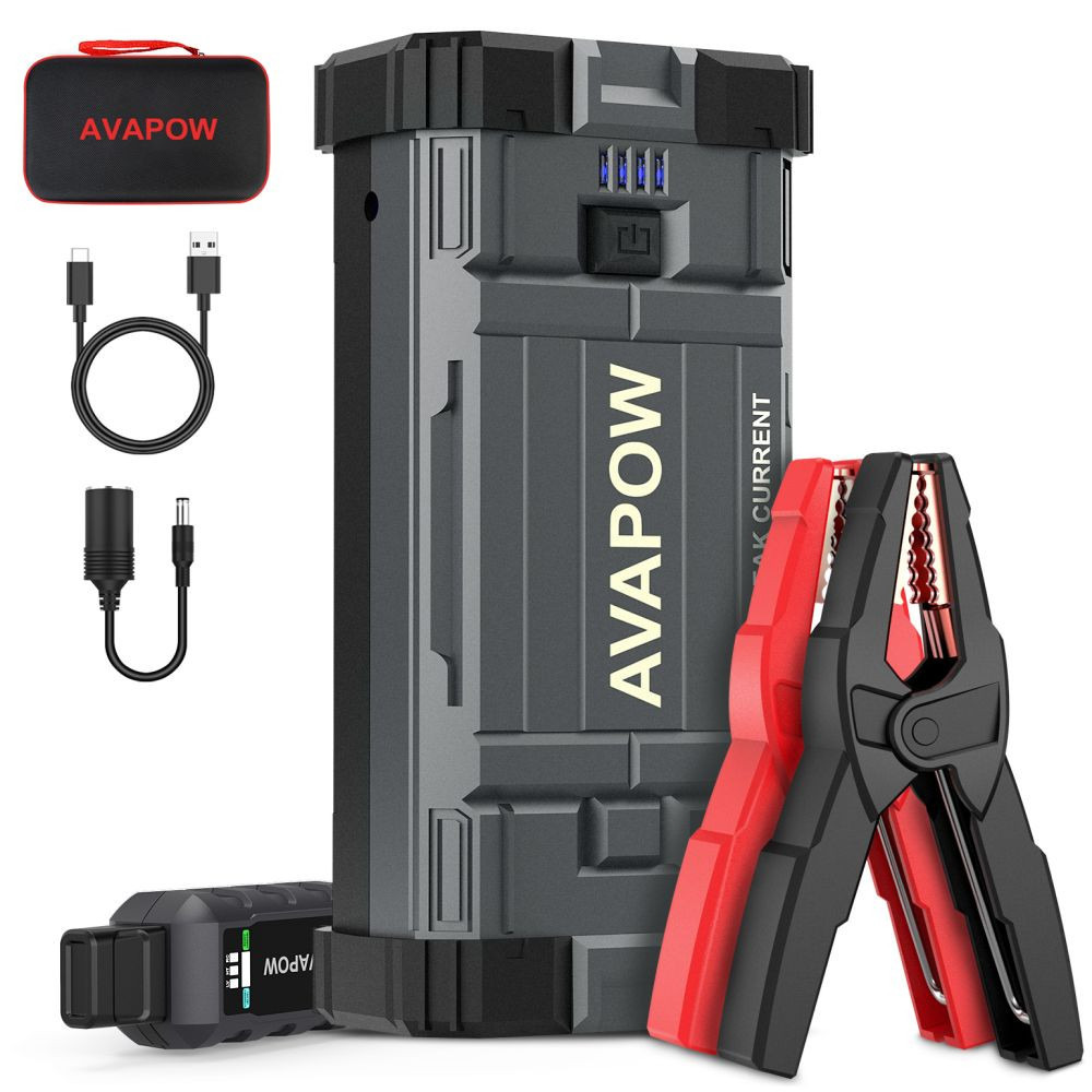 Avapow A28 16000mAh Zorla Çalıştırma İşlevli (Bitmiş Aküyü Çalıştıran) Jump Starter Taşınabilir Akü Takviye Kiti (Powerbank + LED Işık)