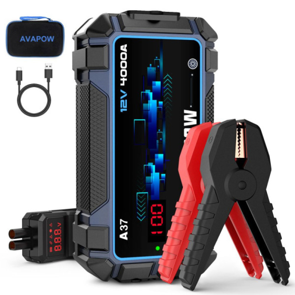 Avapow A37 26800mAh 4000A Jump Starter Taşınabilir Akü Takviye Kiti (Powerbank-PD60W + LCD + LED Işık)