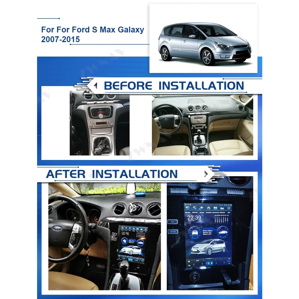 Ford S-Max & Galaxy (2007-2015) 10.4 İnç Tesla Tarzı Android 13.0 Multimedya Sistemi