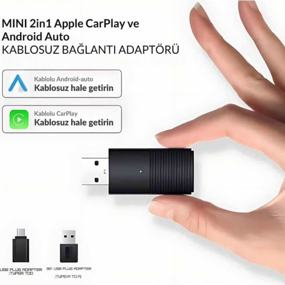 Dark Mini Pro Duo 2in1 Araç Kiti Wireless/Kablosuz Apple Carplay ve Android Auto Adaptörü