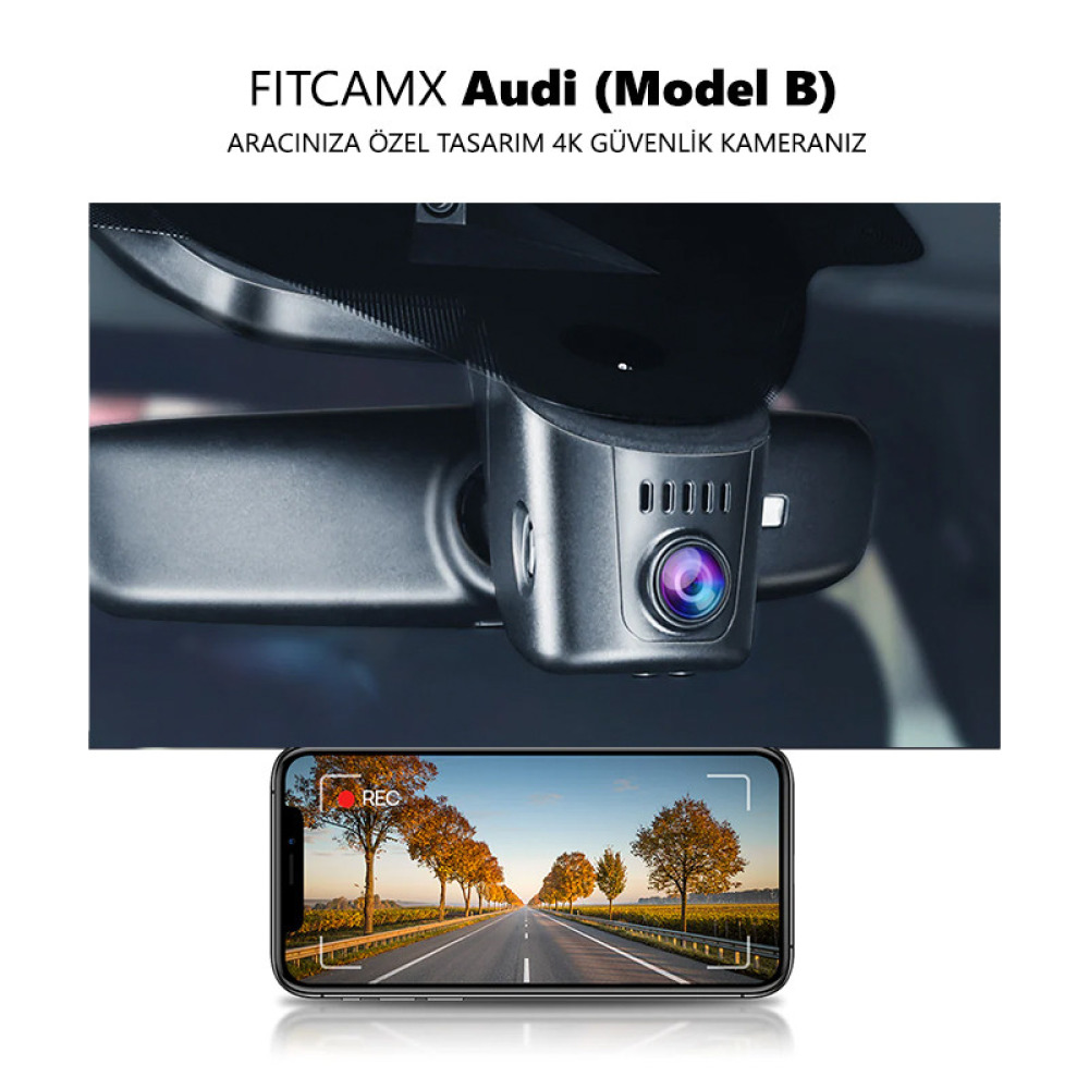 Audi A ve Q Serisi Modele Özel 4K Araç Kamerası (Model B) (Siyah)