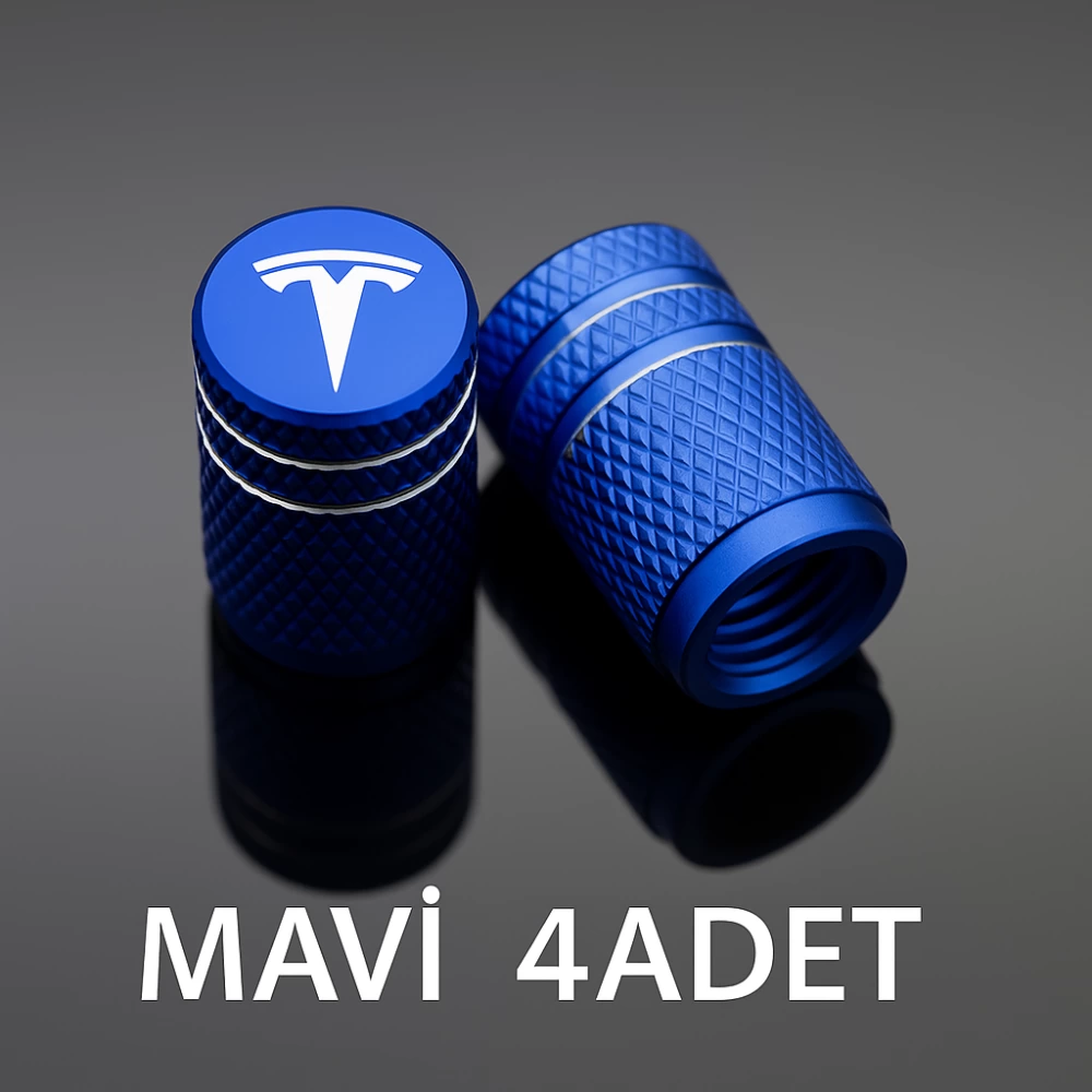 Tesla Model Y Juniper 2025 & 2019-2024 Uyumlu Alüminyum Sibop Kapak Seti (Mavi Renk 4 Adet)